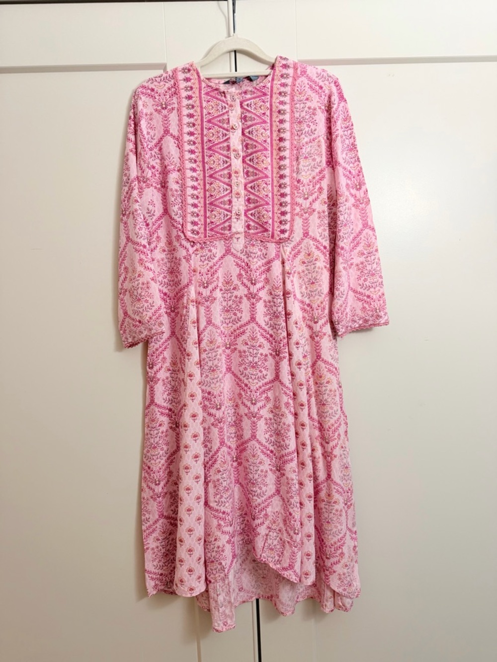 Aarke Ritu Kumar Pink Printed High-Low Kurta with Matching Pants - Picture 5 of 9